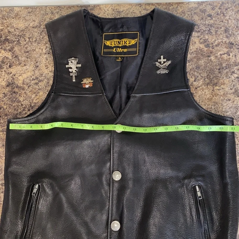 UNIK Ultra Buffalo Mens Premium Black Leather Motorcycle Biker Vest Size Large